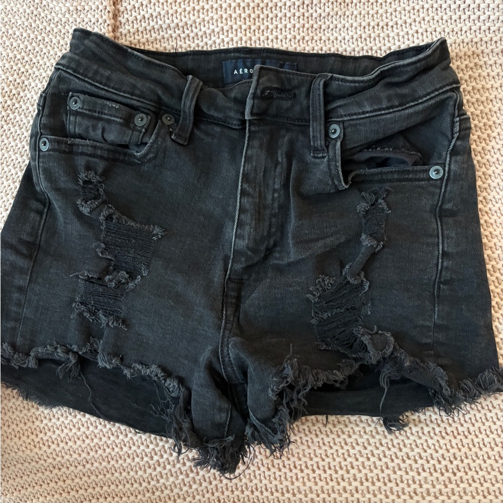 Aeropostale Black Distressed Jean Shorts